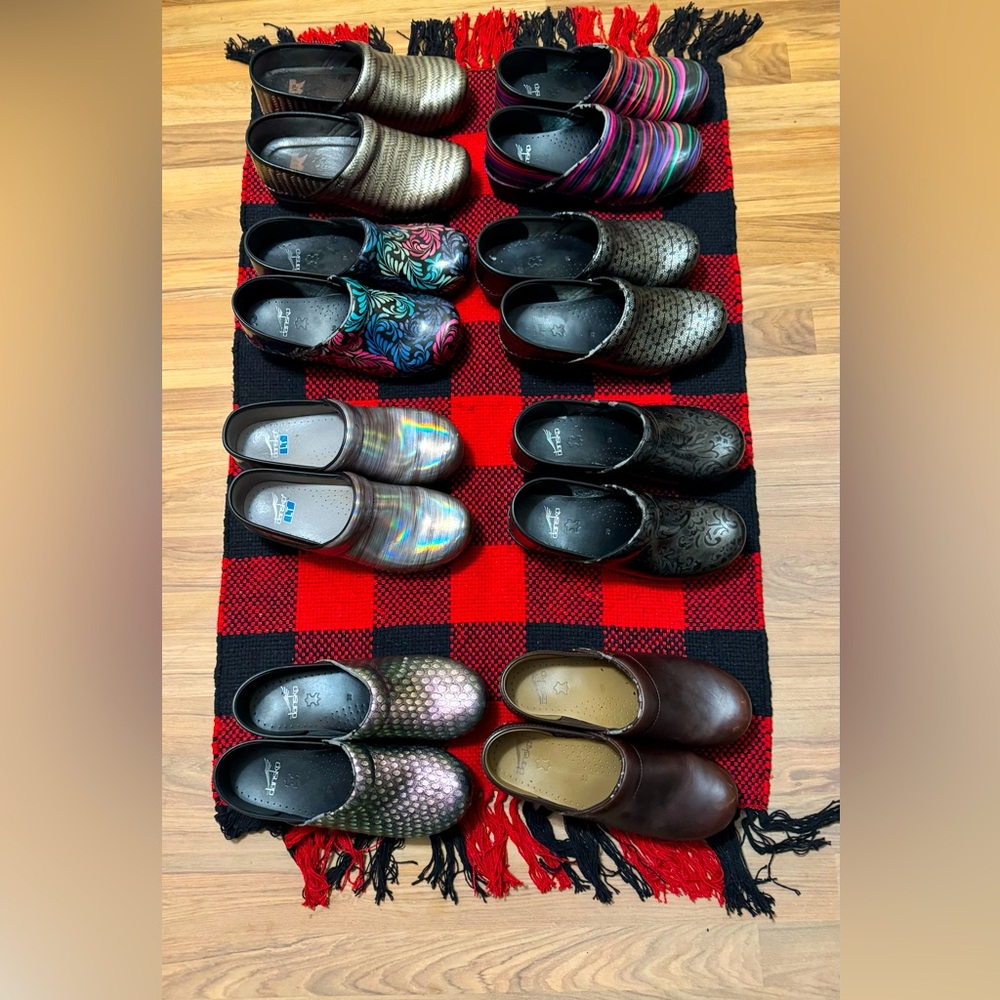 Still available! Size 39 (8 1/2) Dansko shoes $75 for all 8 pair. Like knew.